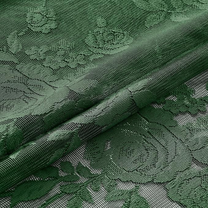 Leaf Green Lace Curtains 90 Inch Length 2 Panels set Victorian Floral Sheer - Image 6
