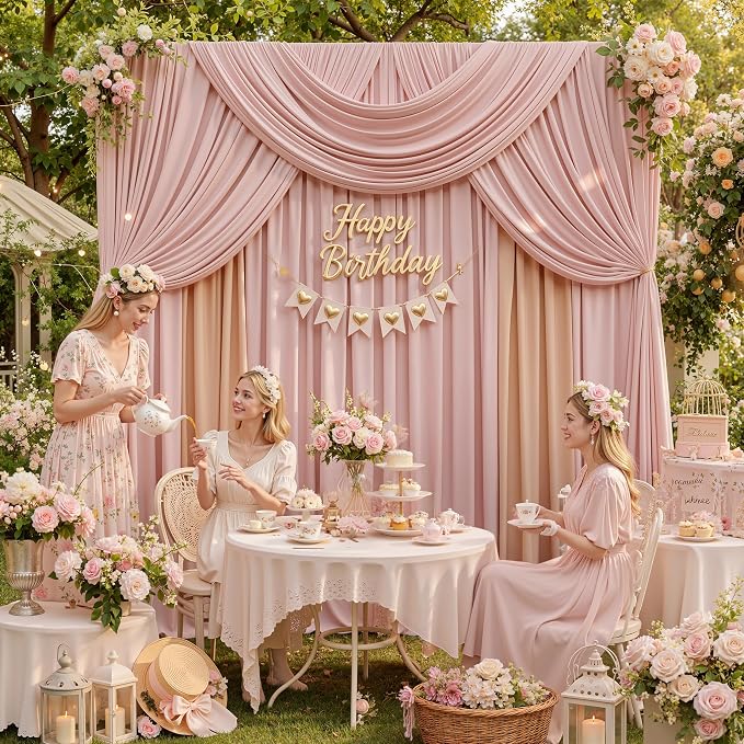 10ft x 15ft Dusty Pink Backdrop Curtains - Image 9