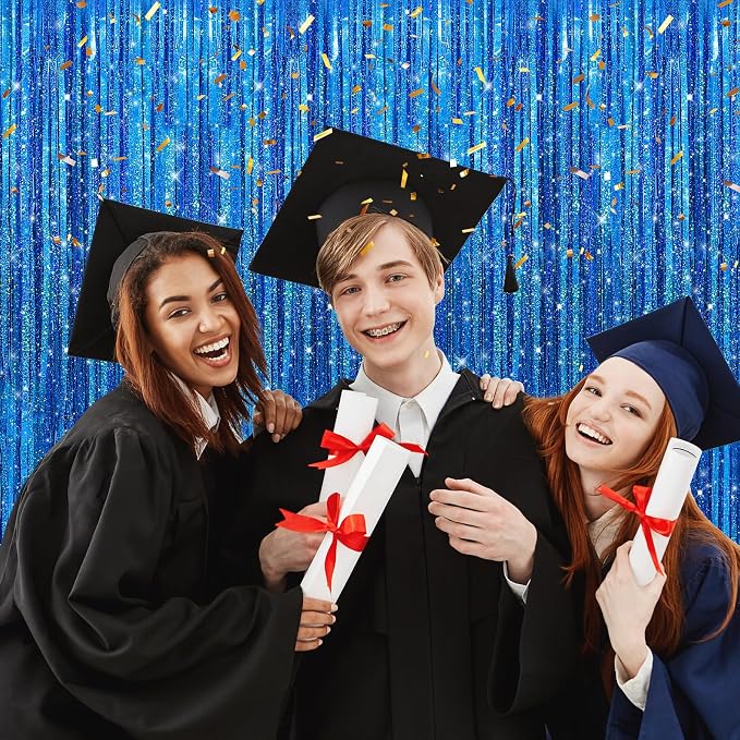 Crosize 2 Pack Laser Royal Blue Party Streamers Backdrop, 3.3 x 9.9 ft | Tinsel - Image 5