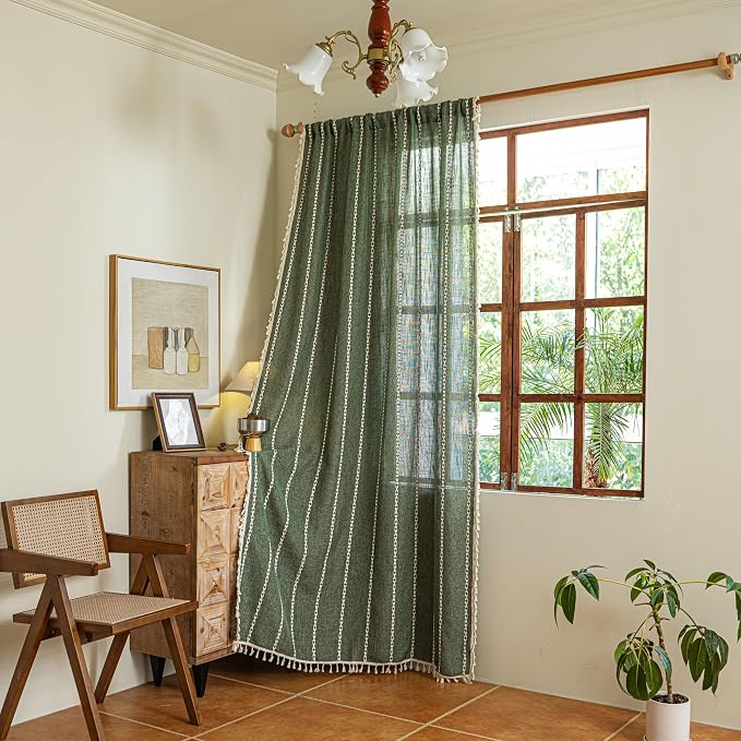 Sutuo Home Boho Linen Curtains for Living Room Laundry Room, Light-Filtering - Image 2