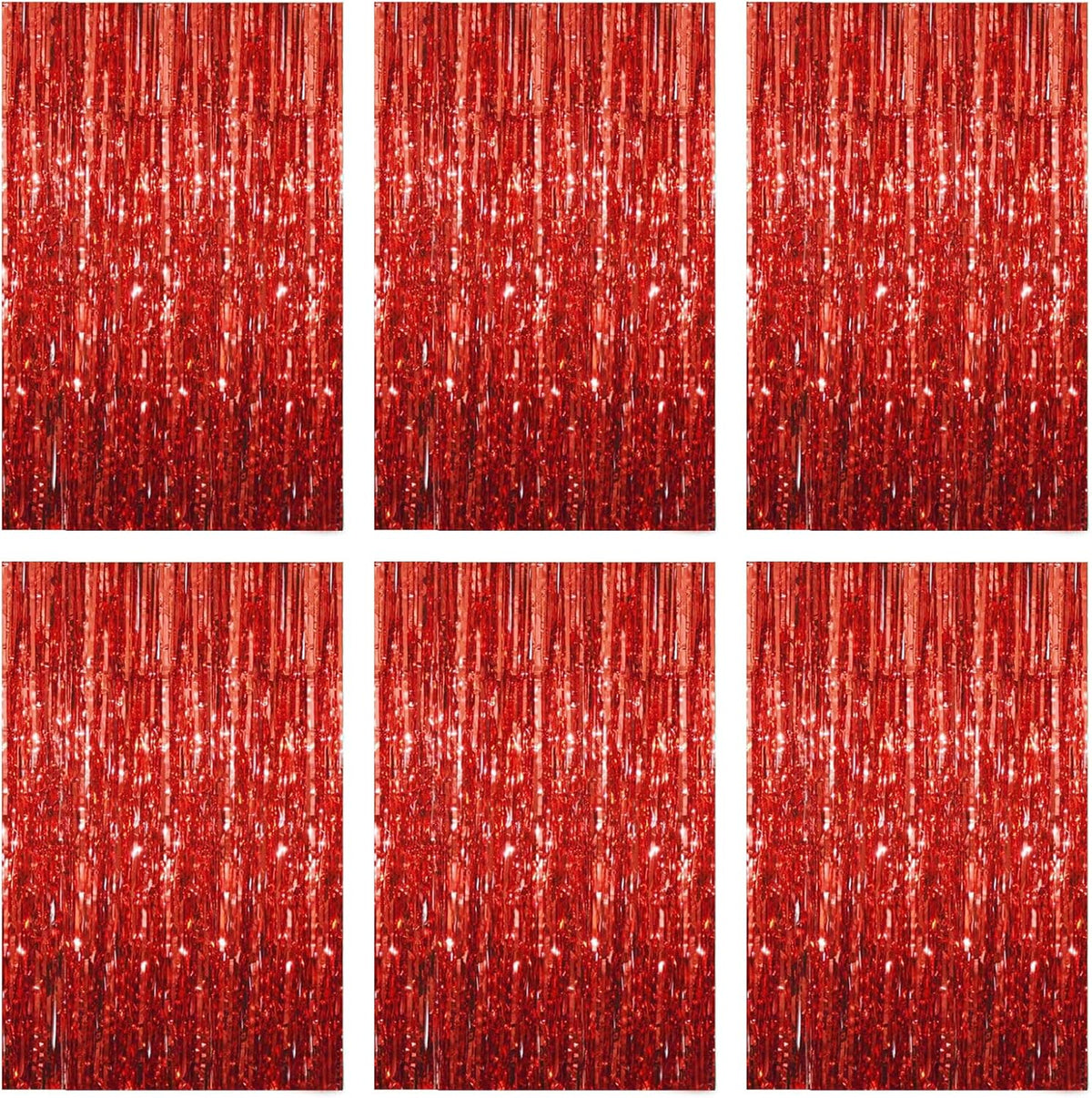 Red Foil Fringe Curtain 3.3×8.3FT 6 Packs, Metallic Tinsel Curtains Party Streamers for Birthday Graduation Baby Shower Decoration (6pcs,3.3FT×8.3FT, Red)
