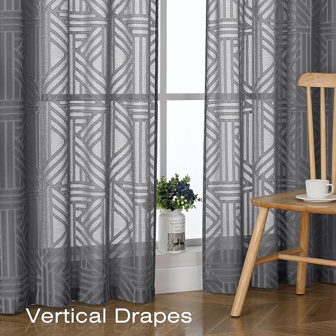 Simplebrand Semi Sheer Charcoal Grey Curtains 30 Inch Length 2 Panels, - Image 6