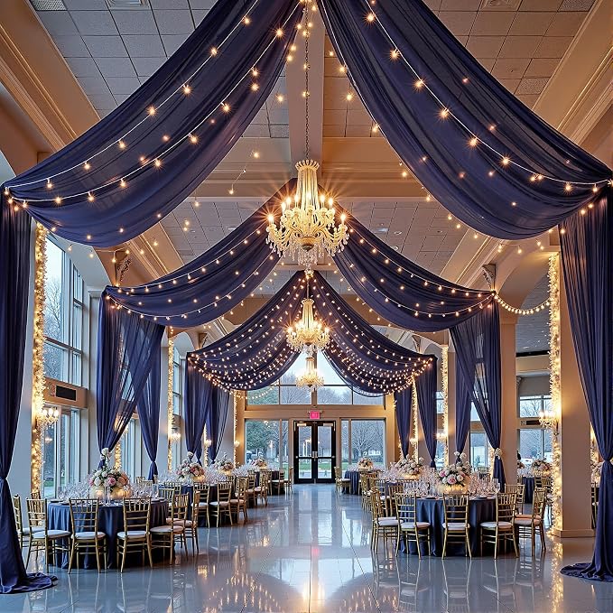 6 Panels Navy Blue Ceiling Drapes - Image 6
