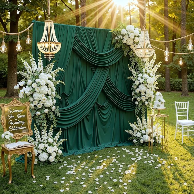 10x8 ft Wrinkle Free Hunter Green Backdrop Curtains - Image 7
