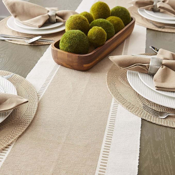 DII Dobby Stripe Table Runner, Stone & Cream Background | Woven Decorative - Image 7