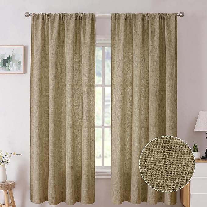 Tollpiz Short Linen Curtains Living Room Rod Pocket Semi Sheer Curtain Burlap by Tollpiz