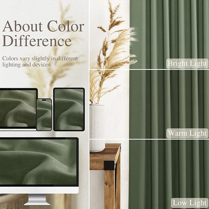Olive Green Linen Curtains for Living Room 2 Panels Set 92 Inch Length Back Tab - Image 4