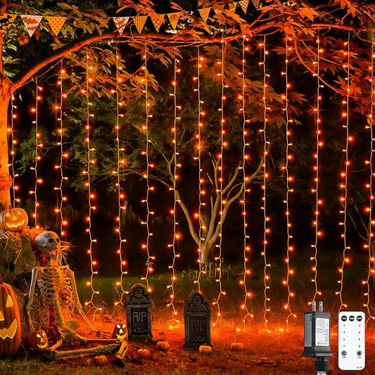 JMEXSUSS 300LED Orange Halloween Curtain Lights by JMEXSUSS
