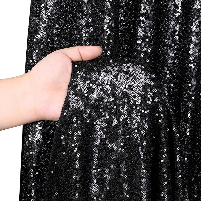 Black Sequin Backdrop Curtains 2 Pcs 5ftx8ft Sparkle Backdrop Drapes | Glitter - Image 5