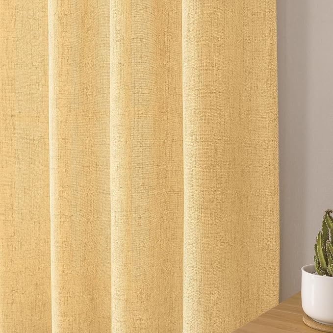 Tollpiz Linen Curtain Bedroom Rod Pocket Semi Sheer Curtains Burlap Light - Image 8