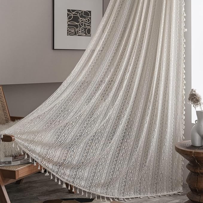 Sutuo Home Boho Lace Curtains for Kitchen Bedroom, Bohemian Crochet Sheer by SutuoHome