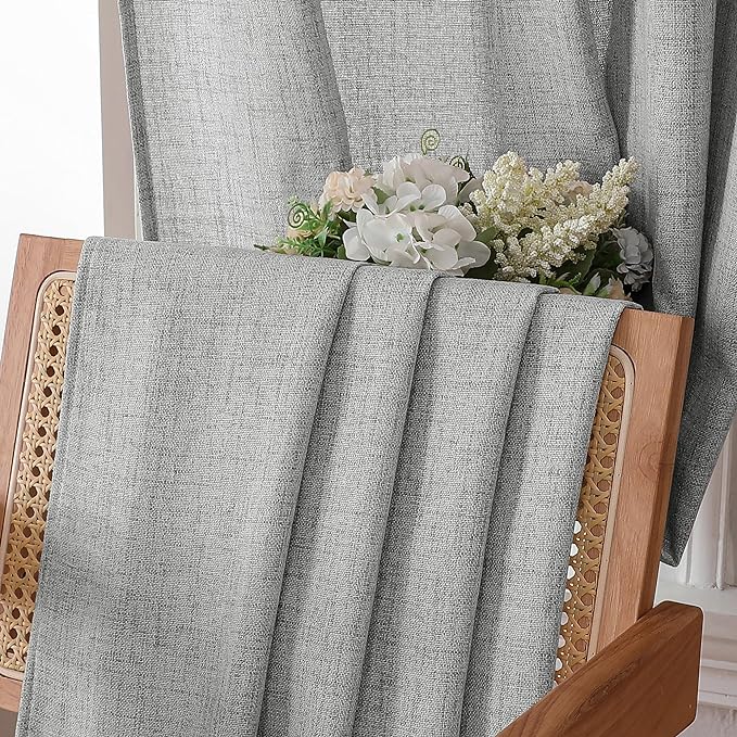 Tollpiz Short Linen Curtains Living Room Rod Pocket Semi Sheer Curtain Burlap - Image 6