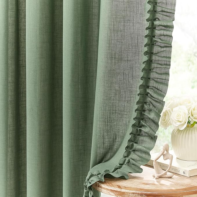 TERLYTEX Dark Sage Green Linen Curtains - Image 3