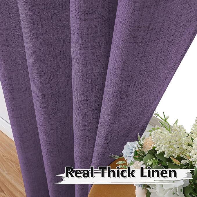 Tollpiz Linen Curtains Living Room Rod Pocket Semi Sheer Curtain Burlap Light - Image 3