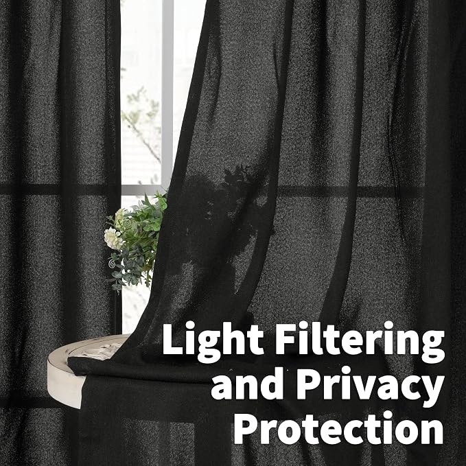 YoungsTex Black Linen Curtains 48 Inch Length - Image 3