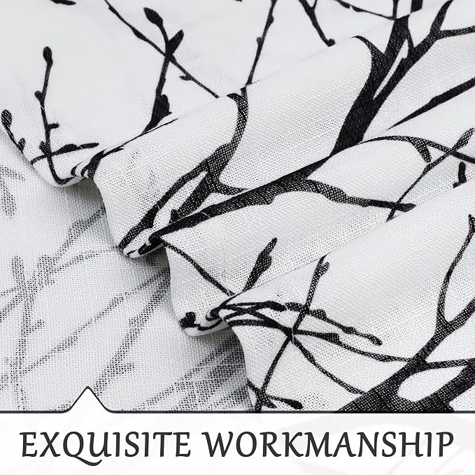 FMFUNCTEX Linen Black White Semi Sheer Print Curtains 63 Inch Long 2 Panels | - Image 4