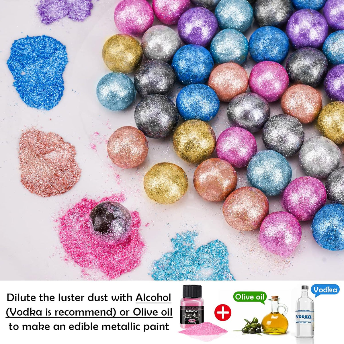 NiHome Edible Food-Grade Glimmer Powder Glitter Luster Dust Metallic Food Decorating Sprinkle Glimmery Dust for Drink Wine Beverage Cake Candy Dessert Bakery Restaurant Vegan (0.18oz/5g, Pink)