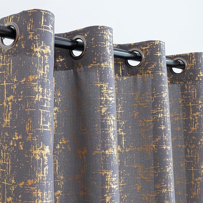 Taisier Home Gold Foil Print Linen Textured Curtains Geometric Dots Pattern - Image 3