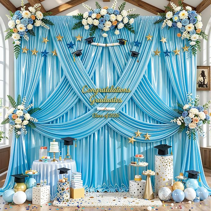 40x10ft Sky Blue Glitter Backdrop Curtain - Image 4
