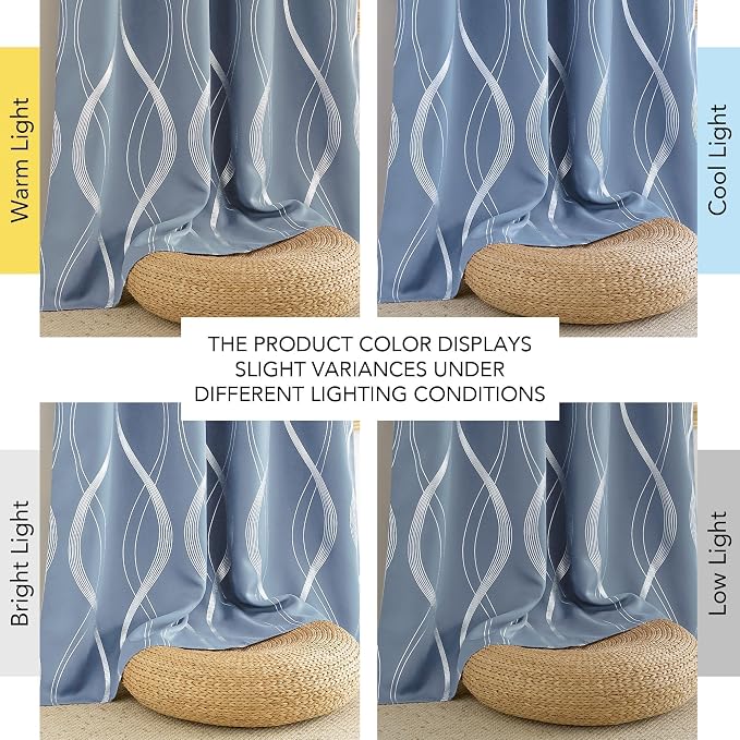 NICETOWN Dusty Blue Patterned Stripe Curtains - Image 9