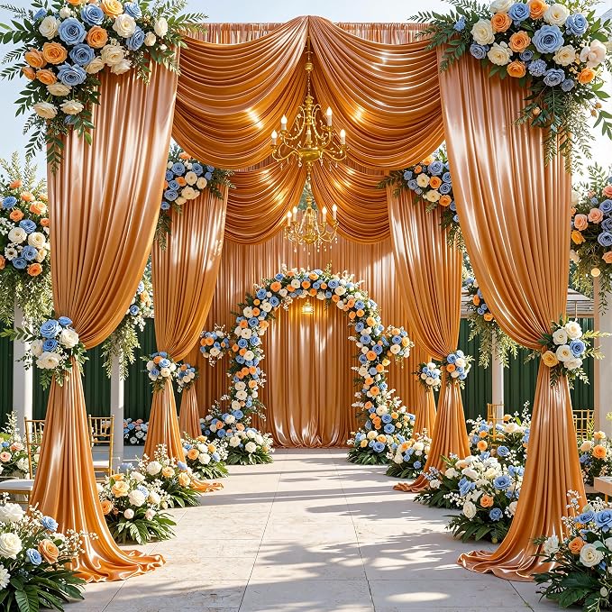 30x10ft Rust Orange Glitter Backdrop Curtain - Image 3