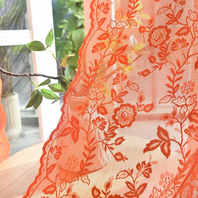 Burnt Orange Floral Lace Curtains - Image 7