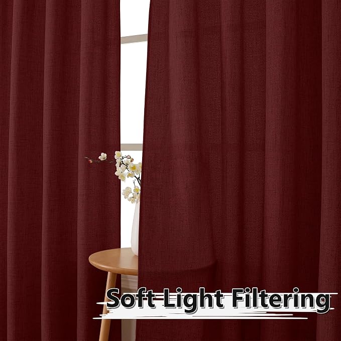 Tollpiz Linen Curtain Bedroom Rod Pocket Semi Sheer Curtains Burlap Light - Image 2