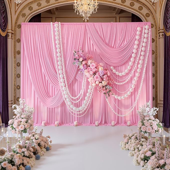 30ft x 10ft Wrinkle Free Pink Backdrop Curtains, 6 Panels 5x10ft Polyester - Image 3