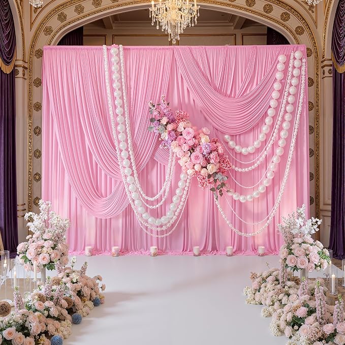 10ft x 8ft Wrinkle Free Pink Backdrop Curtain Drapes, Thick Polyester Baby Pink - Image 5