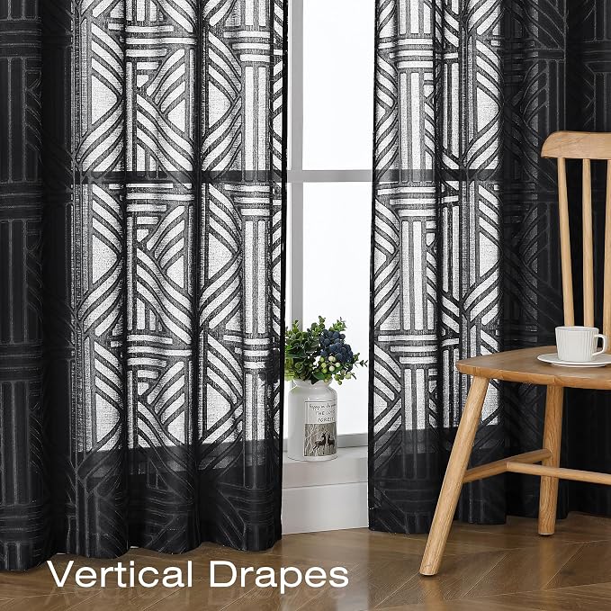 Simplebrand Black Semi Sheer Curtains 63 Inch Length 2 Panels, Light Filtering - Image 5