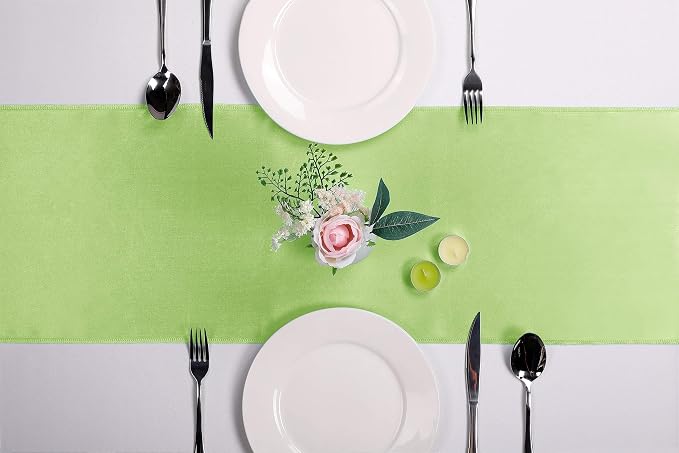 5-Pack Satin Table Runner Light Green 12 x 108 inches Long, Table Runners - Image 2