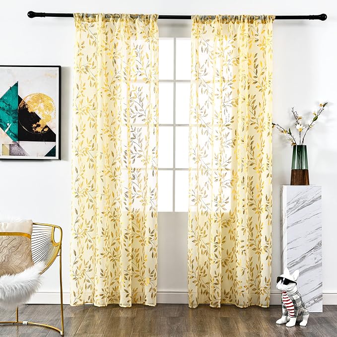 Sutuo Home Beige Sheer Curtains 96 Inches Long 2 Panels Set, Privacy Window - Image 2