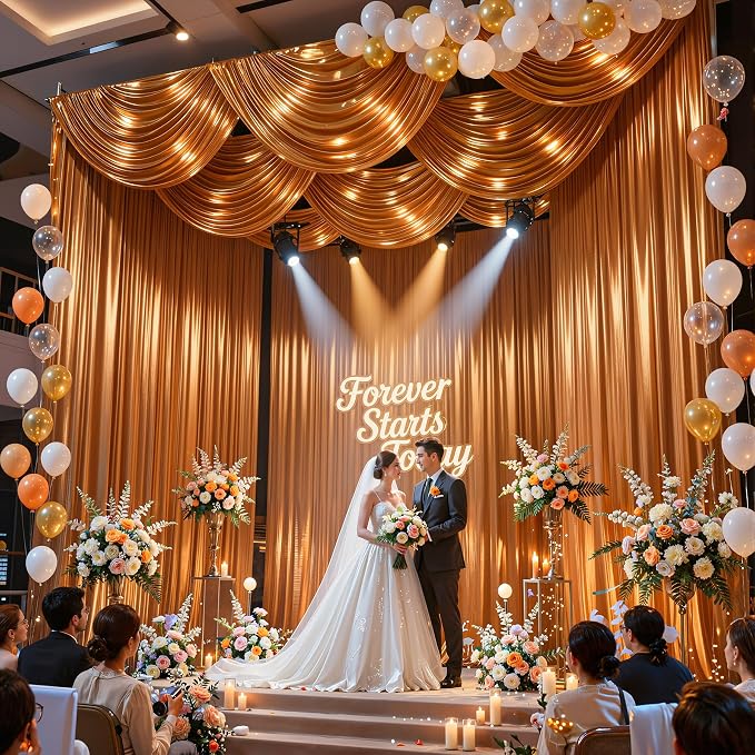 30x10ft Rust Orange Glitter Backdrop Curtain - Image 2