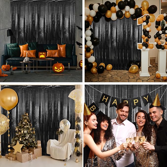 5 Pack 3.3 x 9.9 ft Black Fringe Backdrop Streamers Party Decorations | Foil - Image 7
