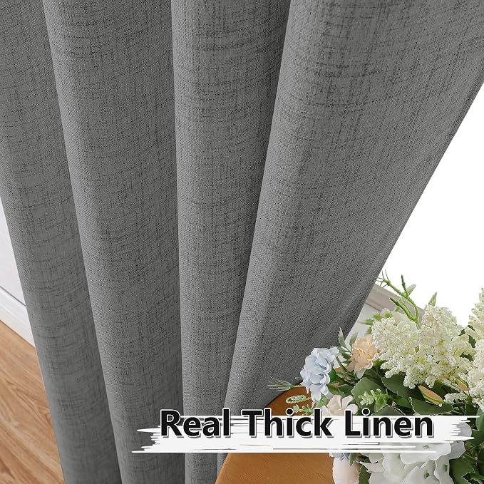 Tollpiz Linen Curtain Living Room Rod Pocket Semi Sheer Curtains Burlap Light - Image 3