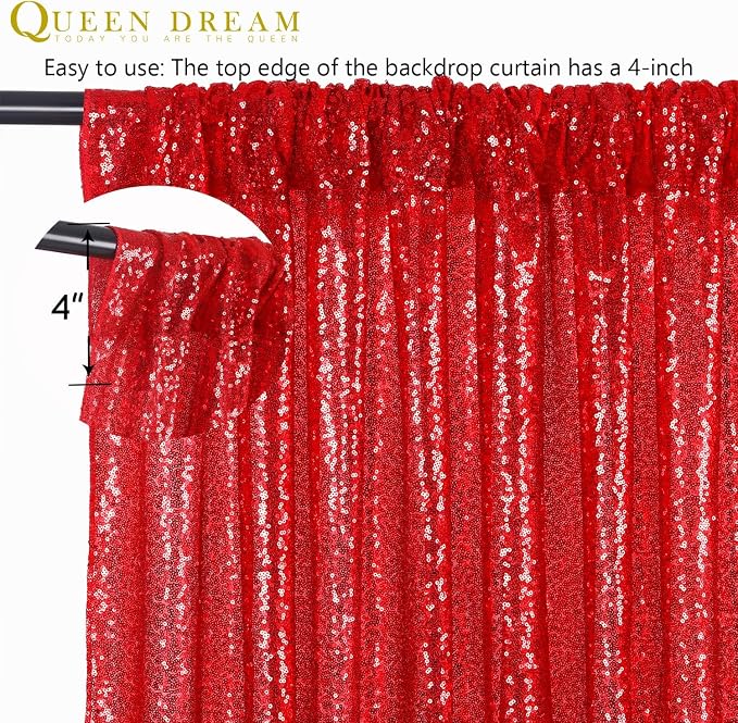 8ft x 8ft Red Sequin Backdrop Curtain Sparkle Photo Backdrop | Glitter Photo - Image 6