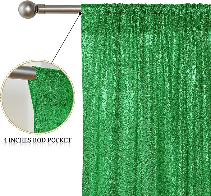 Sugargirl Grass Green Sequin Backdrop Curtain 3 Panels 2FTx8FT Glitter Grass - Image 5