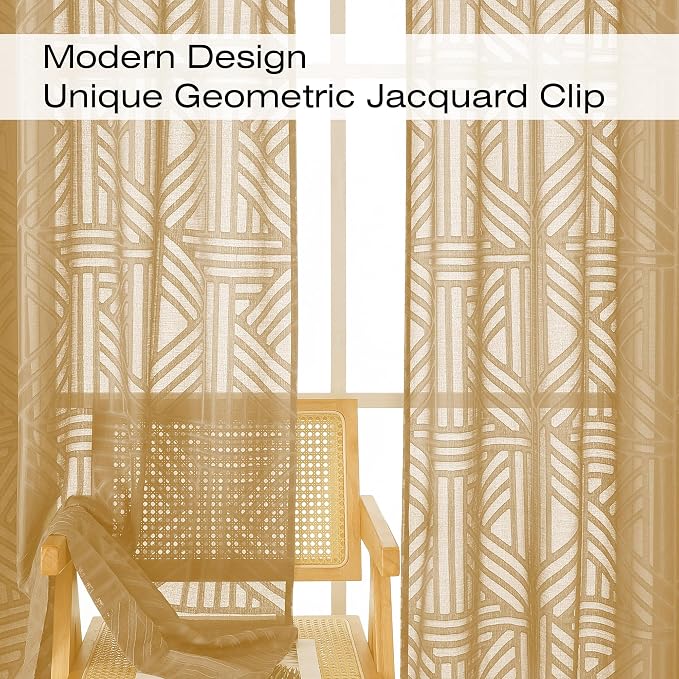 Simplebrand Semi Sheer Gold Curtains 96 Inches Long 2 Panels, Light Filtering - Image 4