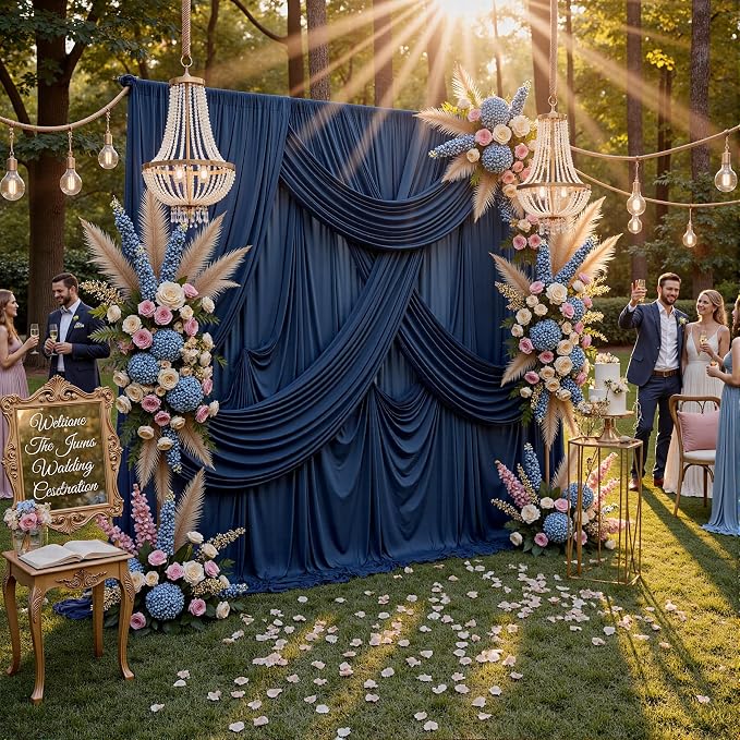 10ft x 10ft Wrinkle Free Navy Blue Backdrop Curtains Panels, 2 Panels 5x10ft - Image 7