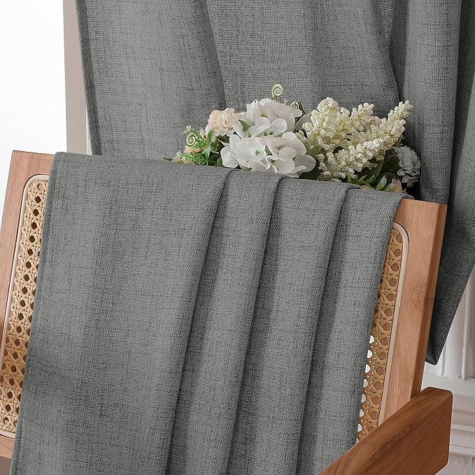 Tollpiz Linen Curtain Living Room Rod Pocket Semi Sheer Curtains Burlap Light - Image 6