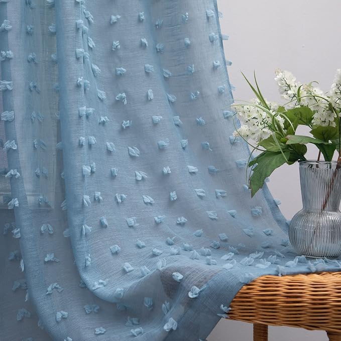 KOUFALL Dusty Blue Sheer Curtains by KOUFALL