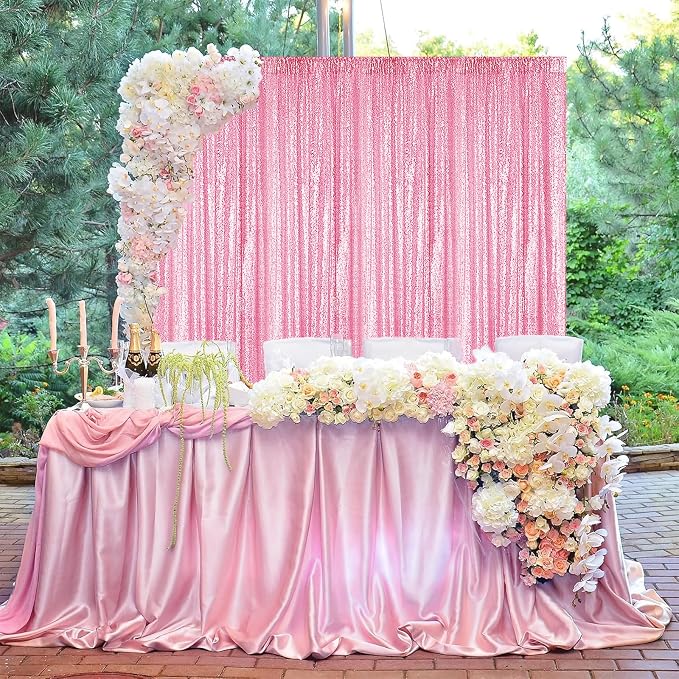 Sugargirl Matte Pink Sequin Backdrop Curtain 4 Panels 2FTx8FT Glitter Pink - Image 3