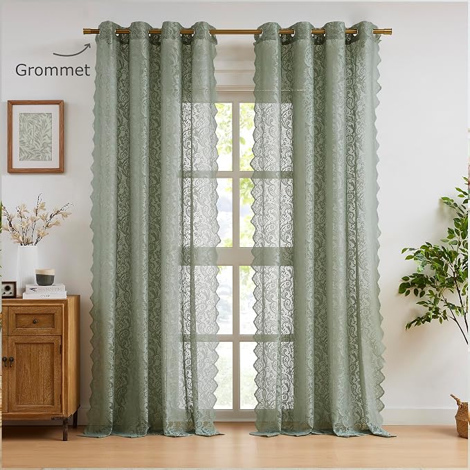 Bujasso Sage Green Lace Sheer Curtains 84 inch Length - Image 7