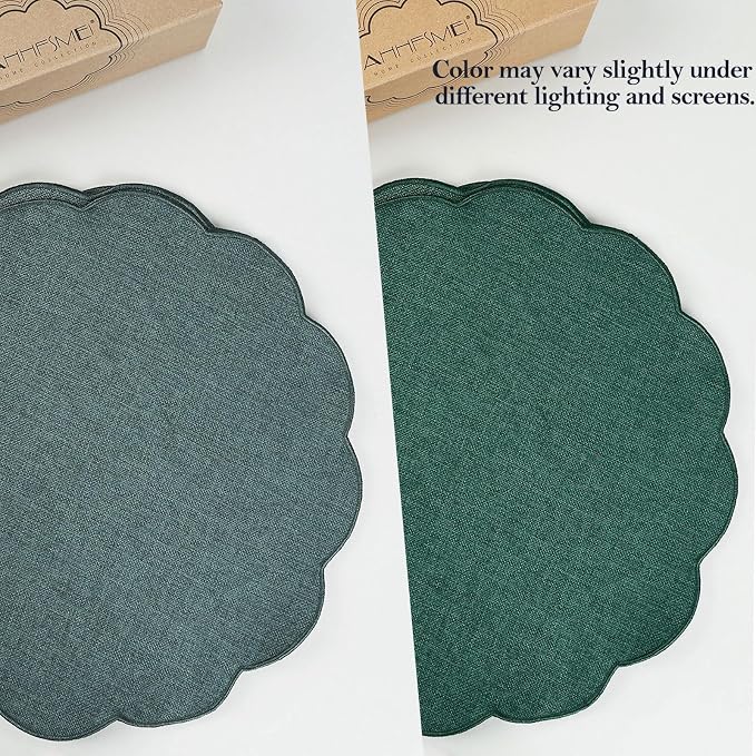 AHHFSMEI Round Faux Linen Placemats Set of 8 Heat Resistant Non-Slip Stain - Image 7