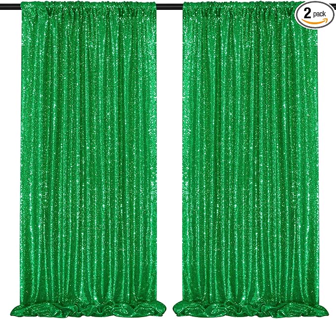 Green Sequin Backdrop Curtains 2 Pcs 5FTx10FT Glitter Backdrop Christmas by SoarDream