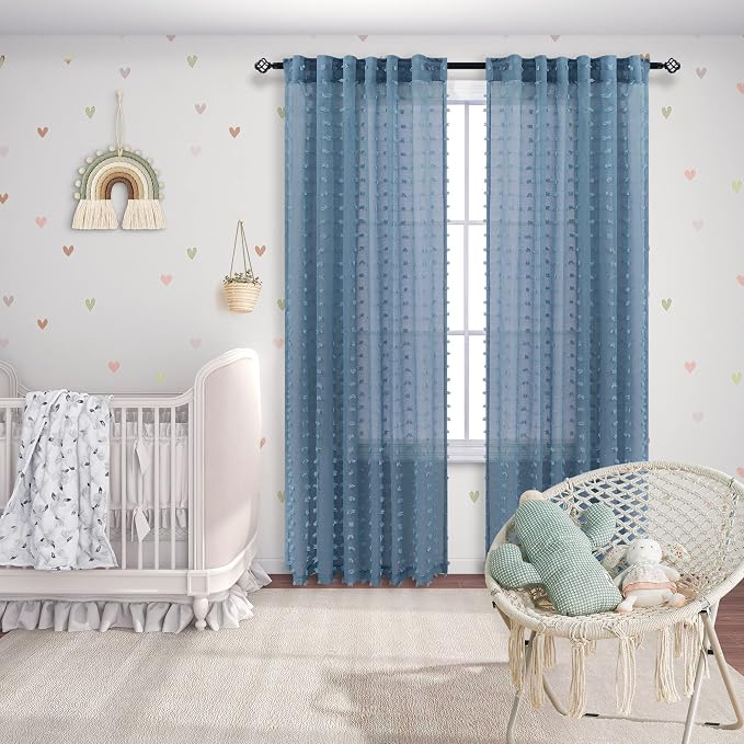 KOUFALL Dusty Blue Sheer Curtains - Image 4