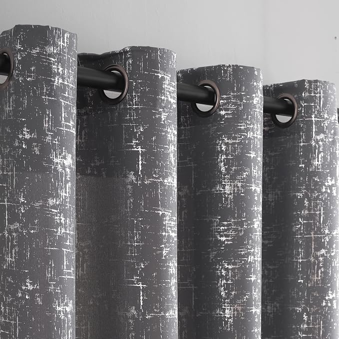 Taisier Home Silver Foil Print Linen Textured Curtains Geometric Dots Pattern by TaisierHome