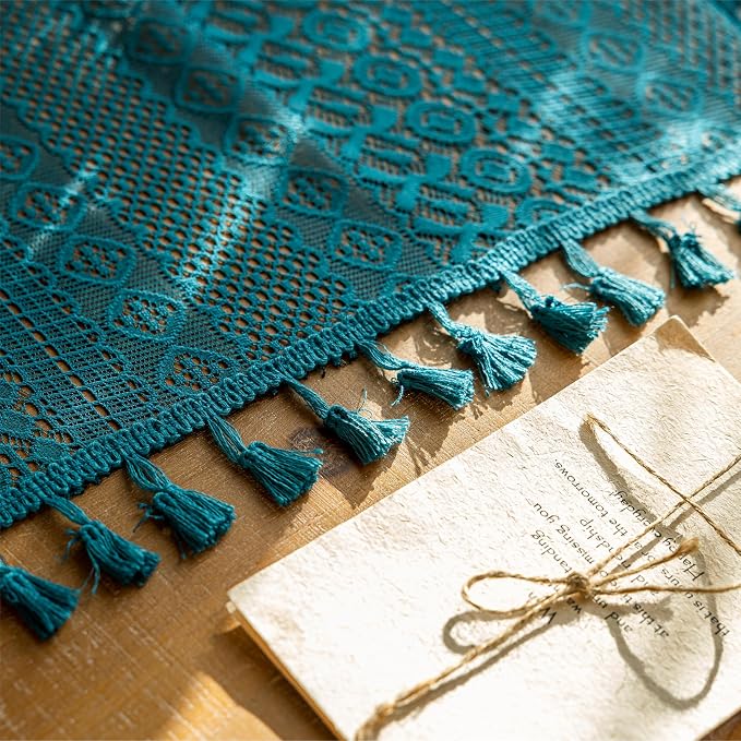 Sutuo Home Boho Lace Teal Curtains 96 inches Long - Image 9