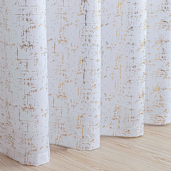 Taisier Home Gold Foil Print Linen Textured Curtains Geometric Dots Pattern - Image 6