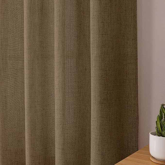 Tollpiz Linen Curtains Living Room Rod Pocket Semi Sheer Curtain Burlap Light - Image 8
